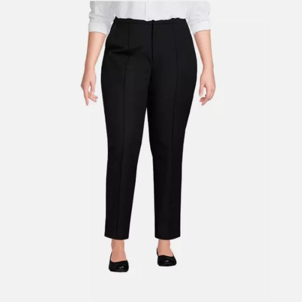 Lands' End Womens Black Mid Rise Slim Leg Pencil Pants Size 18T Side Zipper